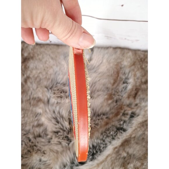 Vintage Colonial-Inspired Needlepoint Wall Art In Red Plastic Hoop Frame - Picture 3 of 5